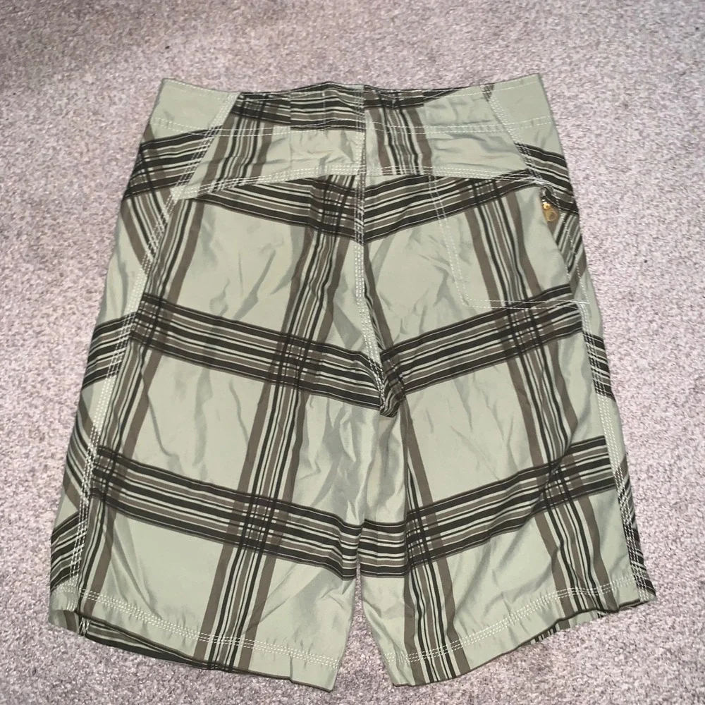 Wonderwall Mens Plaid Board Shorts Size 30 Sage Green Swim Trunks Surf